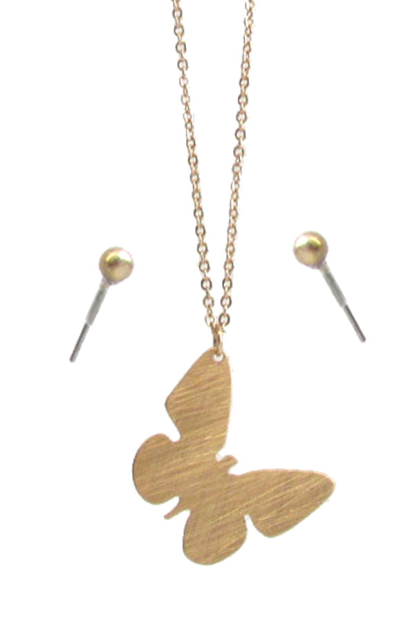 SCRATCH METAL BUTTERFLY NECKLACE SET - BRASS METAL
