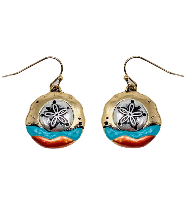 PATINA AND BURNISH TRI TONE RETRO VINTAGE EARRING - SAND DOLLAR