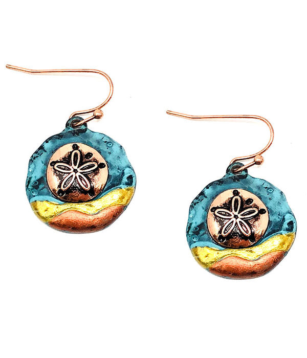 PATINA AND BURNISH TRI TONE RETRO VINTAGE EARRING - SAND DOLLAR