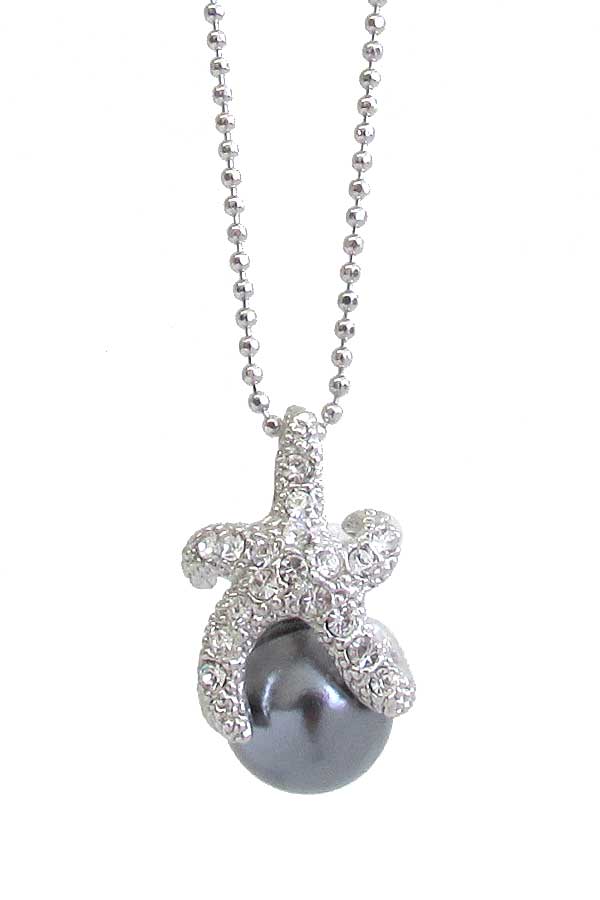 MADE IN KOREA WHITEGOLD PLATING STARFISH AND PEARL PENDANT NECKLACE