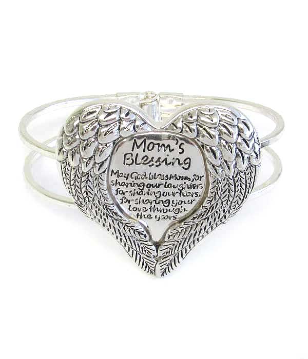 RELIGIOUS INSPIRATION MESSAGE ANGEL WING BANGLE BRACELET - MOM'S BLESSING