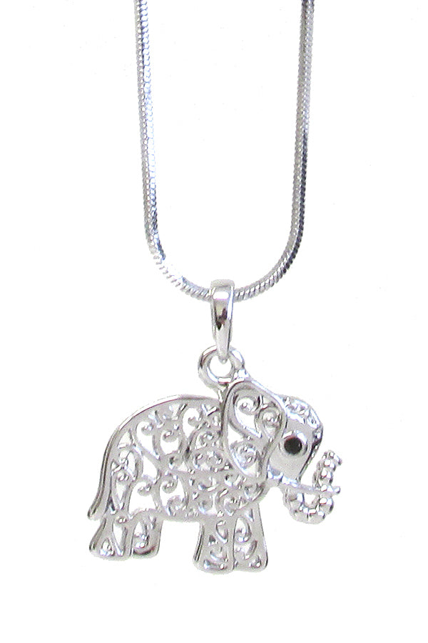 MADE IN KOREA WHITEGOLD PLATING CRYSTAL FILIGREE ELEPHANT PENDANT NECKLACE