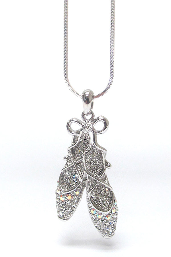 MADE IN KOREA WHITEGOLD PLATING CRYSTAL BALLET THEME BALLERINA TOE SHOES PENDANT NECKLACE