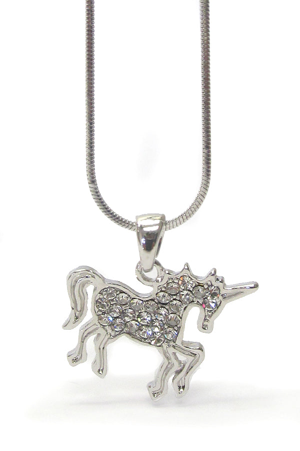 MADE IN KOREA WHITEGOLD PLATING CRYSTAL UNICORN PENDANT NECKLACE