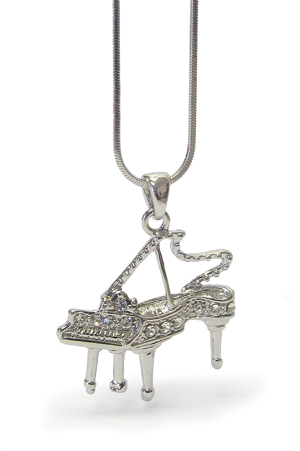 MADE IN KOREA WHITEGOLD PLATING CRYSTAL STUD MUSIC THEME GRAND PIANO PENDANT NECKLACE