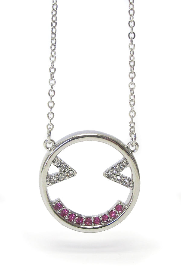 MADE IN KOREA WHITEGOLD PLATING CRYSTAL EMOJI PENDANT NECKLACE
