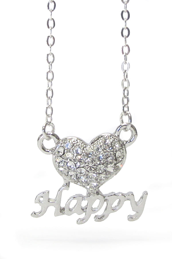 MADE IN KOREA WHITEGOLD PLATING CRYSTAL HAPPY HEART PENDANT NECKLACE