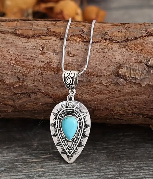 VINTAGE TURQUOISE TEARDROP PENDANT NECKLACE