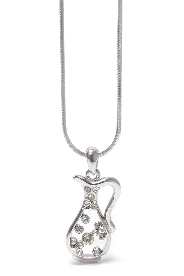 MADE IN KOREA WHITEGOLD PLATING CRYSTAL POT PENDANT NECKLACE