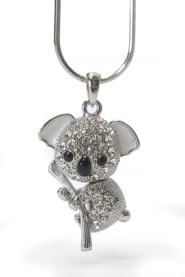MADE IN KOREA WHITEGOLD PLATING CRYSTAL KOALA PENDANT NECKLACE