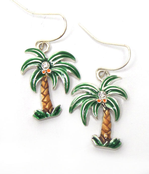 PALM TREE WITH CRYSTAL FISH HOOK EARRINGS – Jmaxwholesale