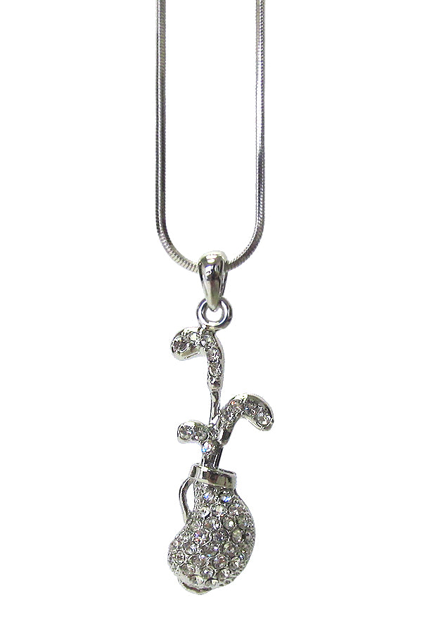 MADE IN KOREA WHITEGOLD PLATING CRYSTAL GOLF BAG PENDANT NECKLACE