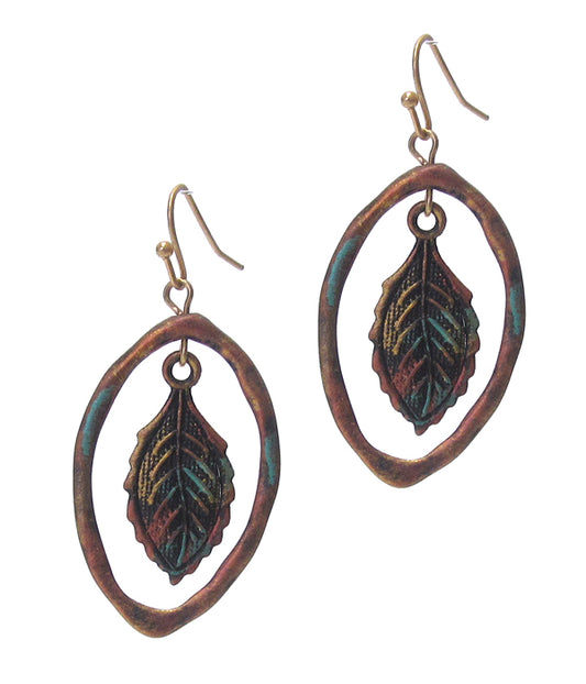 VINTAGR RUSTIC METAL EARRING - LEAF