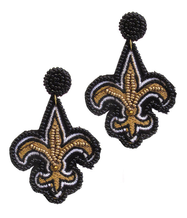 HANDMADE MULTI SEEDBEAD AND EMBROIDER FLEUR DE LIS EARRING