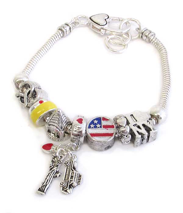 EURO STYLE MULTI BEAD AND CHARM BRACELET - I LOVE NY