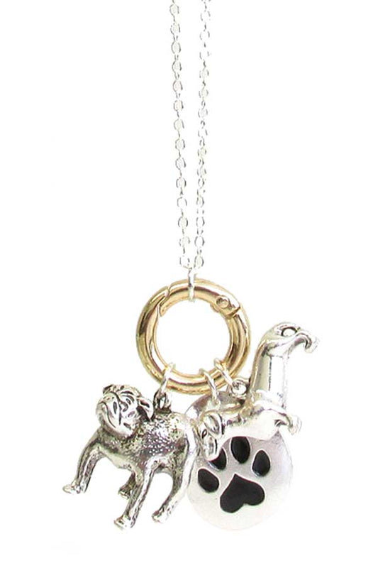 PET LOVERS THEME MULTI CHARM PENDANT NECKLACE - DOG