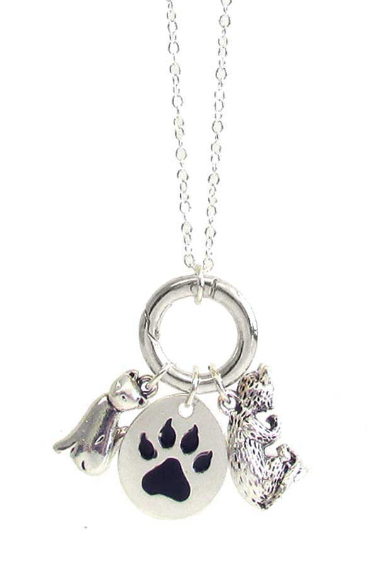 PET LOVERS THEME MULTI CHARM PENDANT NECKLACE - CAT