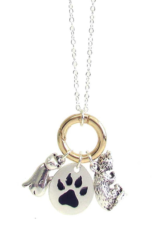 PET LOVERS THEME MULTI CHARM PENDANT NECKLACE - CAT