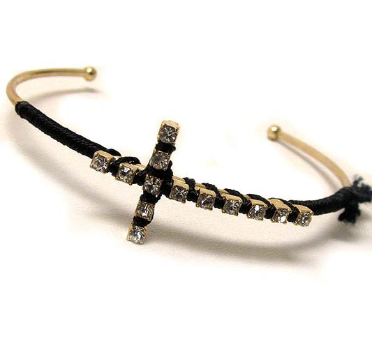 CRYSTAL CROSS AND THREAD WRAP BRACELET