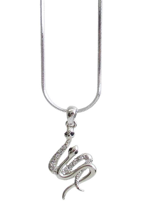 MADE IN KOREA WHITEGOLD PLATING CRYSTAL DOUBLE SNAKE PENDANT NECKLACE