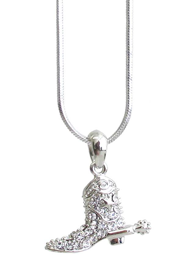 MADE IN KOREA WHITEGOLD PLATING CRYSTAL COWBOY BOOT PENDANT NECKLACE