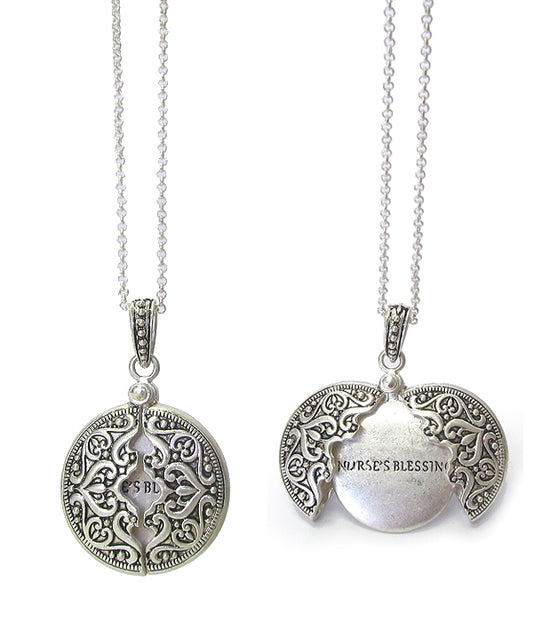 RELIGIOUS INSPIRATION MESSAGE LOCKET PENDANT NECKLACE - NURSE'S BLESSING