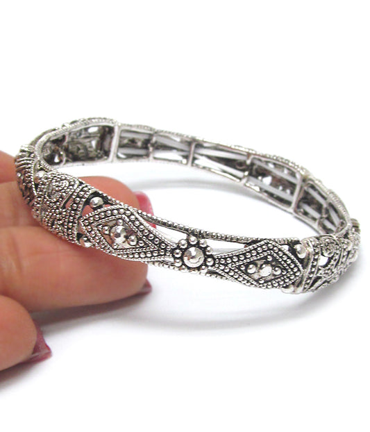 MARCASITE TEXTURED METAL STRETCH BRACELET