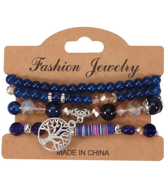 TREE OF LIFE MULTI BEAD 4 STACKABLE STRETCH BRACELET SET