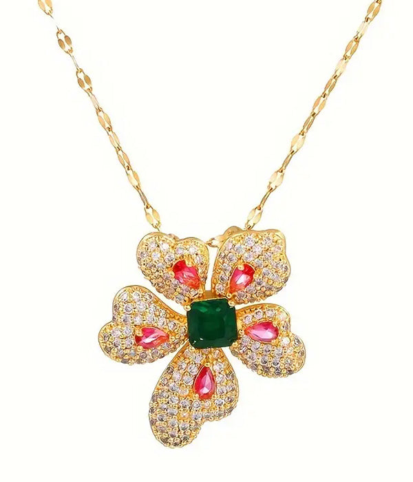 MULTI STONE MIX FLOWER PENDANT NECKLACE