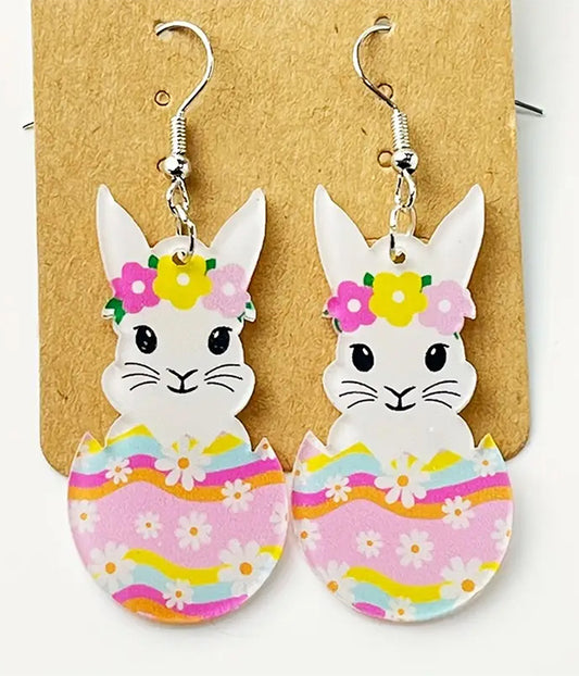 EASTER THEME BUNNY AND EGG ACRYLIC EARRING