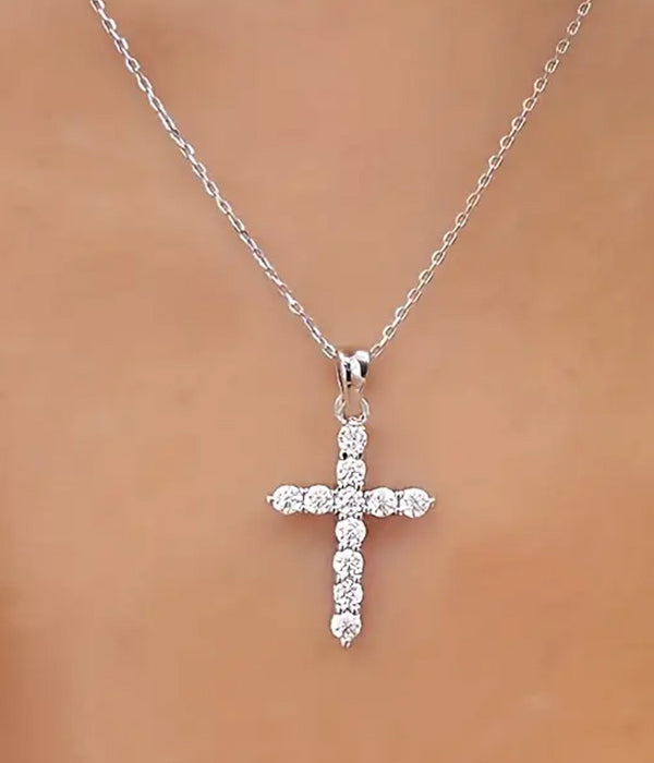 RHINESTONE CROSS PENDANT NECKLACE