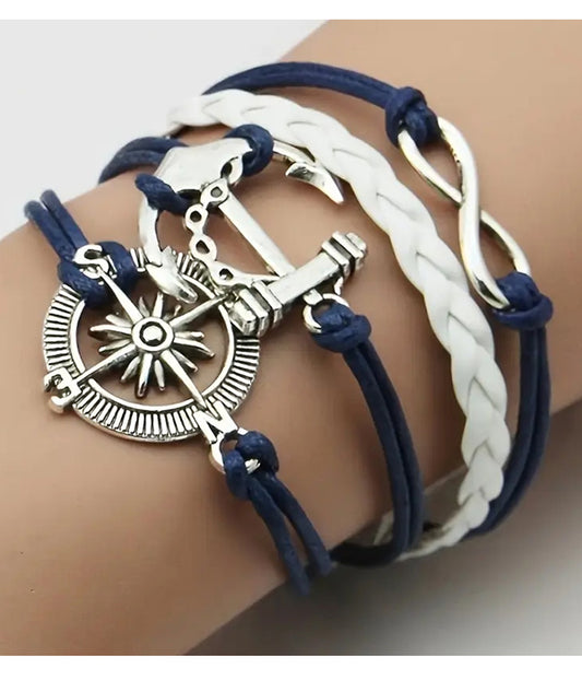 NAUTICAL THEME BRAIDED LEATHERETTE BRACELET - ANCHOR