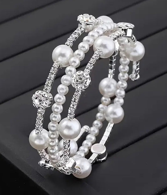 PEARL AND RHINESTONE MIX COILED BRACELET