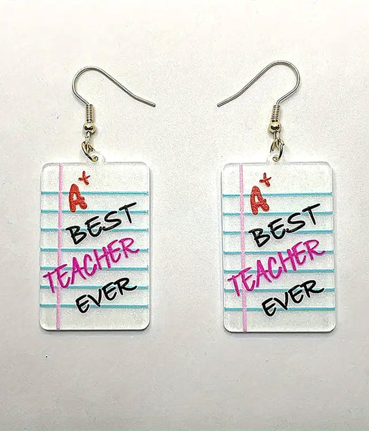 TEACHER THEME ACRYLIC NOTE PAD EARRING - BEST TEACHER EVER