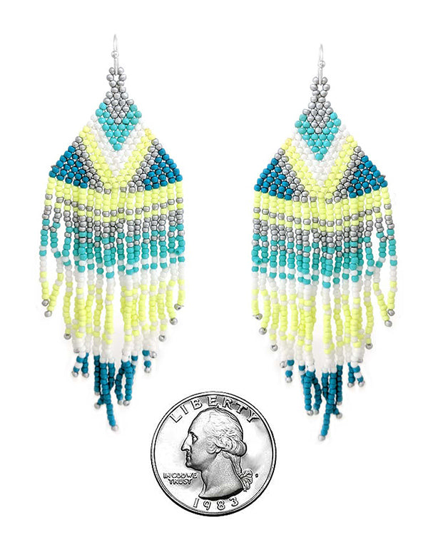 HANDMADE MULTI SEEDBEAD TASSEL DROP EARRING