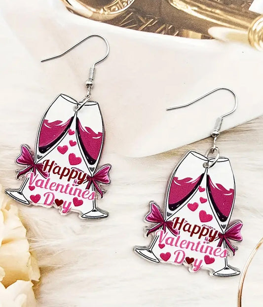 VALENTINE DAY THEME ACRYLIC EARRING - WINE GLASS