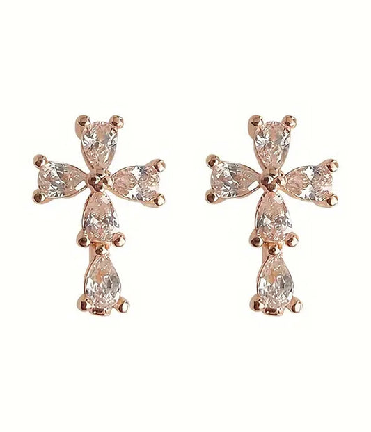 CUBIC ZIRCONIA CROSS EARRING