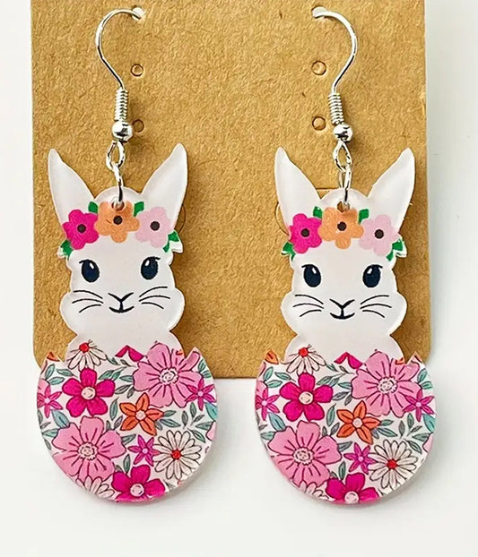 EASTER THEME BUNNY AND EGG ACRYLIC EARRING
