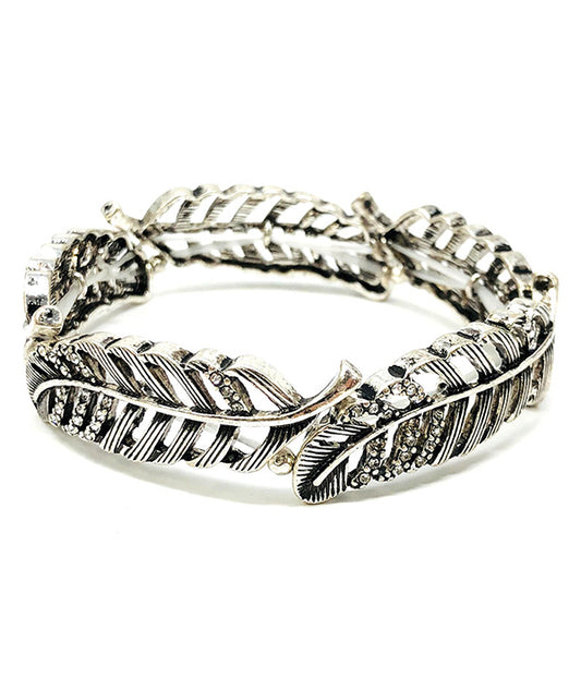 VINTAGE METAL CRYSTAL FEATHER STRETCH BRACELET