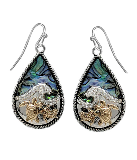 SEALIFE THEME ABALONE TEARDROP EARRING - TURTLE