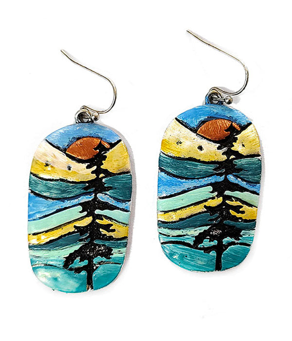 TREE SUN AND MOUNTAIN LANDSCAPE EARRING