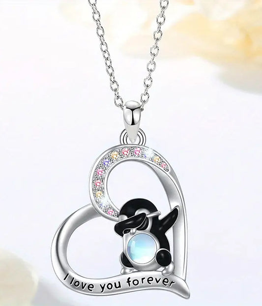 PENGUIN AND HEART PENDANT NECKLACE