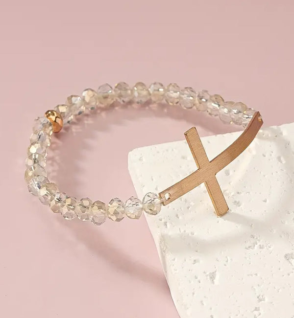 GLASS BEAD STRETCH BRACELET - CROSS