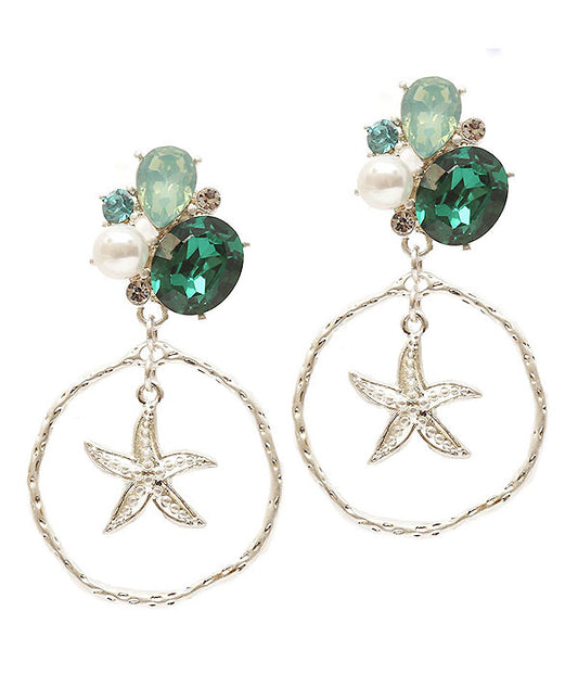 MULTI STONE MIX STARFISH EARRING