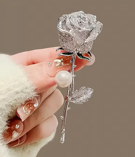 RHINESTONE ROSE BROOCH