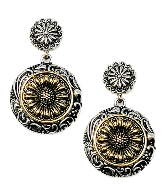 VINTAGE FLOWER DISC DROP EARRING