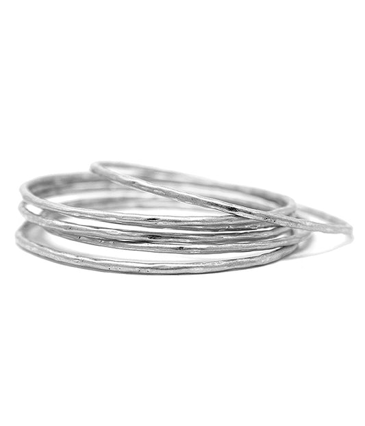 HAMMERED METAL STACKABLE WIRE BANGLE BRACELET SET