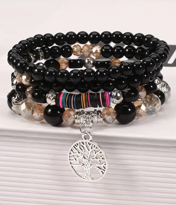 TREE OF LIFE MULTI BEAD 4 STACKABLE STRETCH BRACELET SET