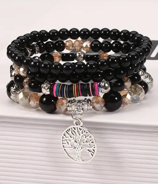 TREE OF LIFE MULTI BEAD 4 STACKABLE STRETCH BRACELET SET