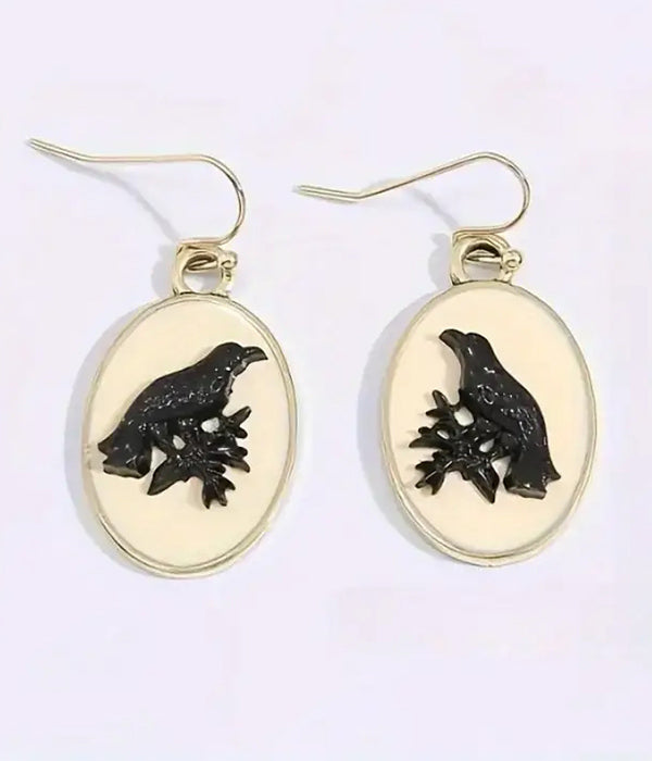 VINTAGE OVAL CROW EARRING